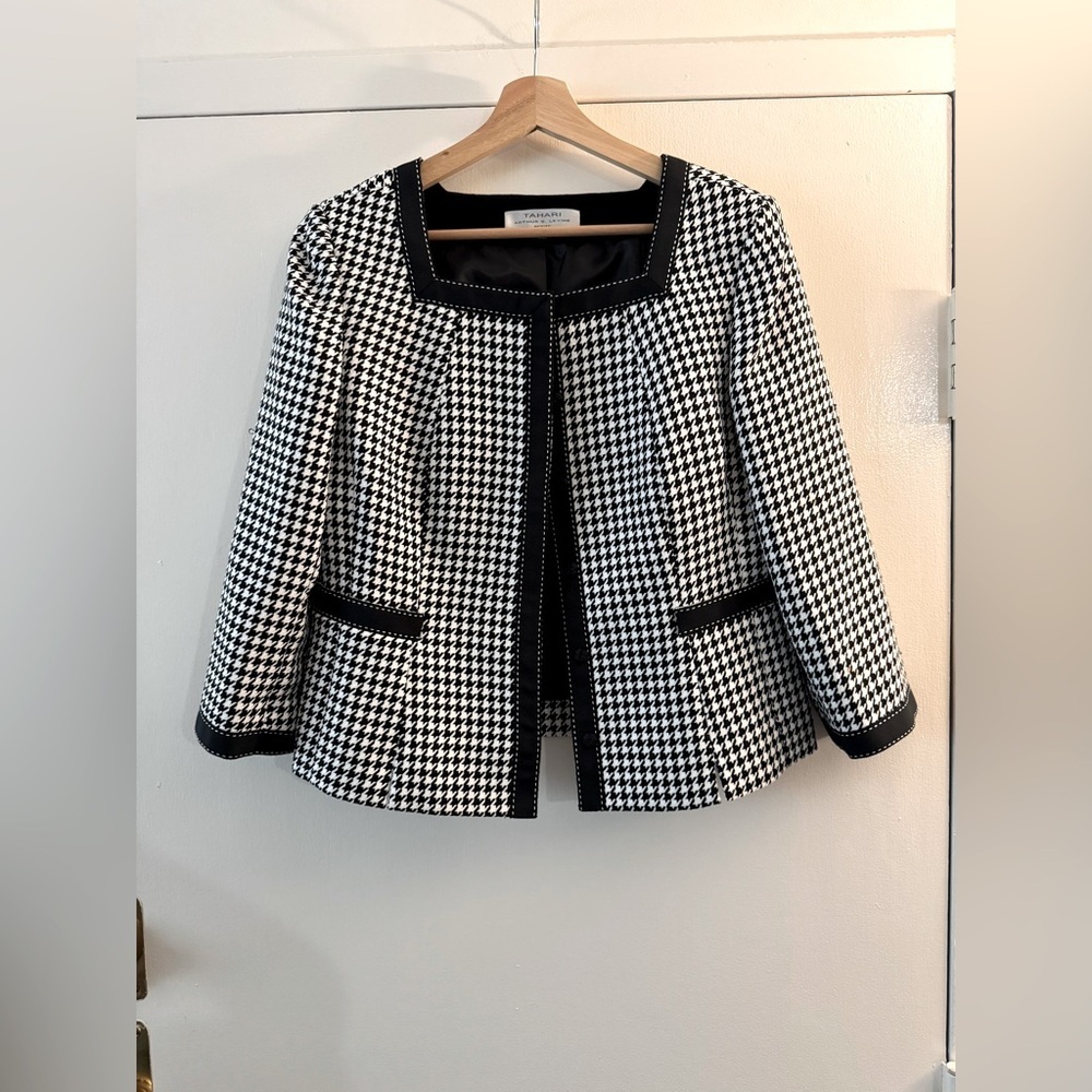 Tahari Houndstooth Black & White Jacket Blazer Size 10P